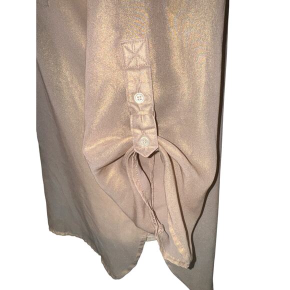 Apt. 9 sheer gold 3/4 sleeve hi-low blouse size L - Picture 7 of 9